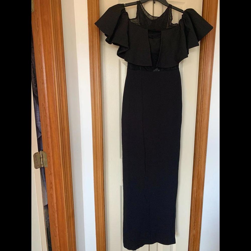Badgley Mischka Womens Gown Size 2 Black Cold Shoulder Ruffled New